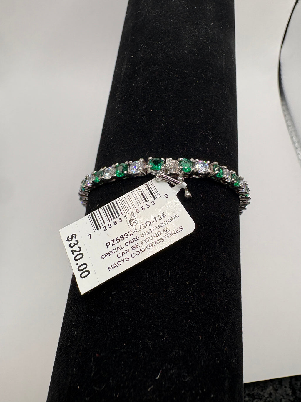 Lab-Grown Emerald and Cubic Zirconia Tennis Bracelet