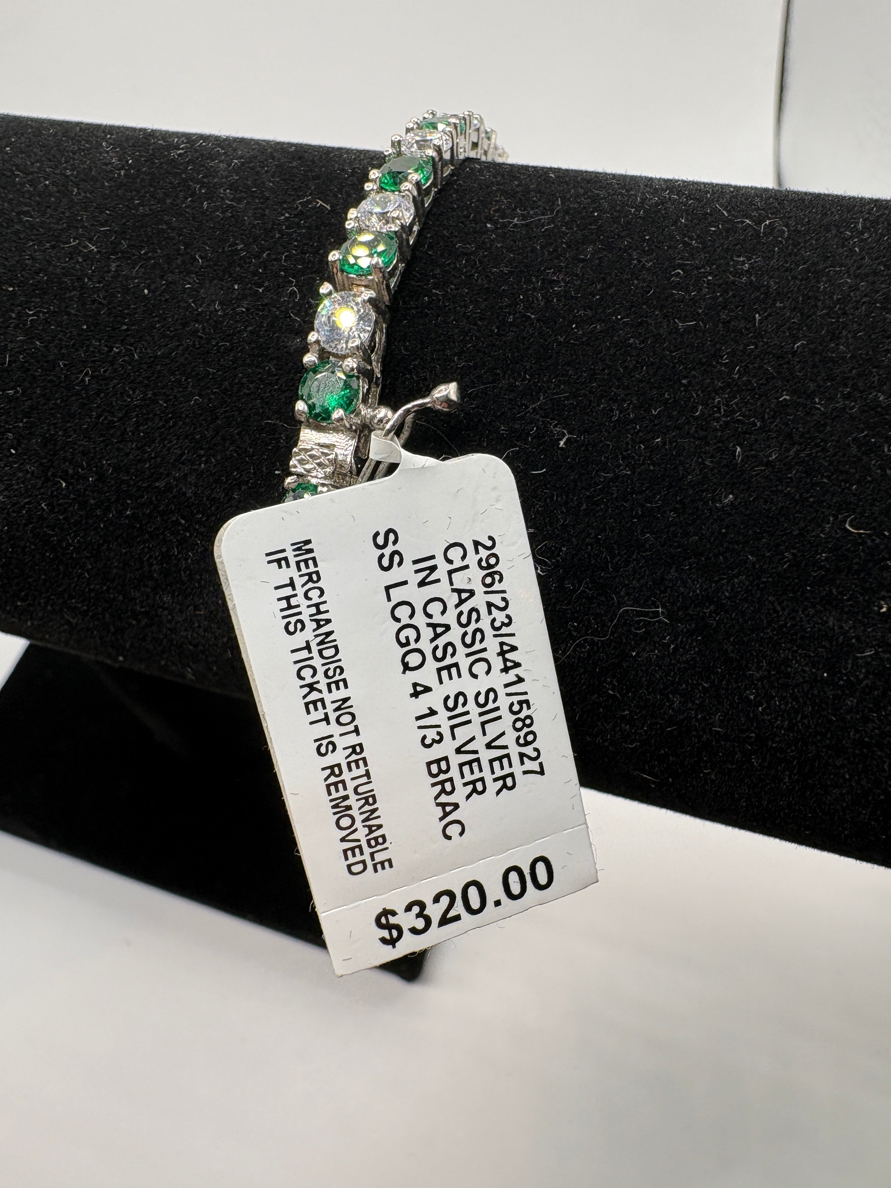 Lab-Grown Emerald and Cubic Zirconia Tennis Bracelet