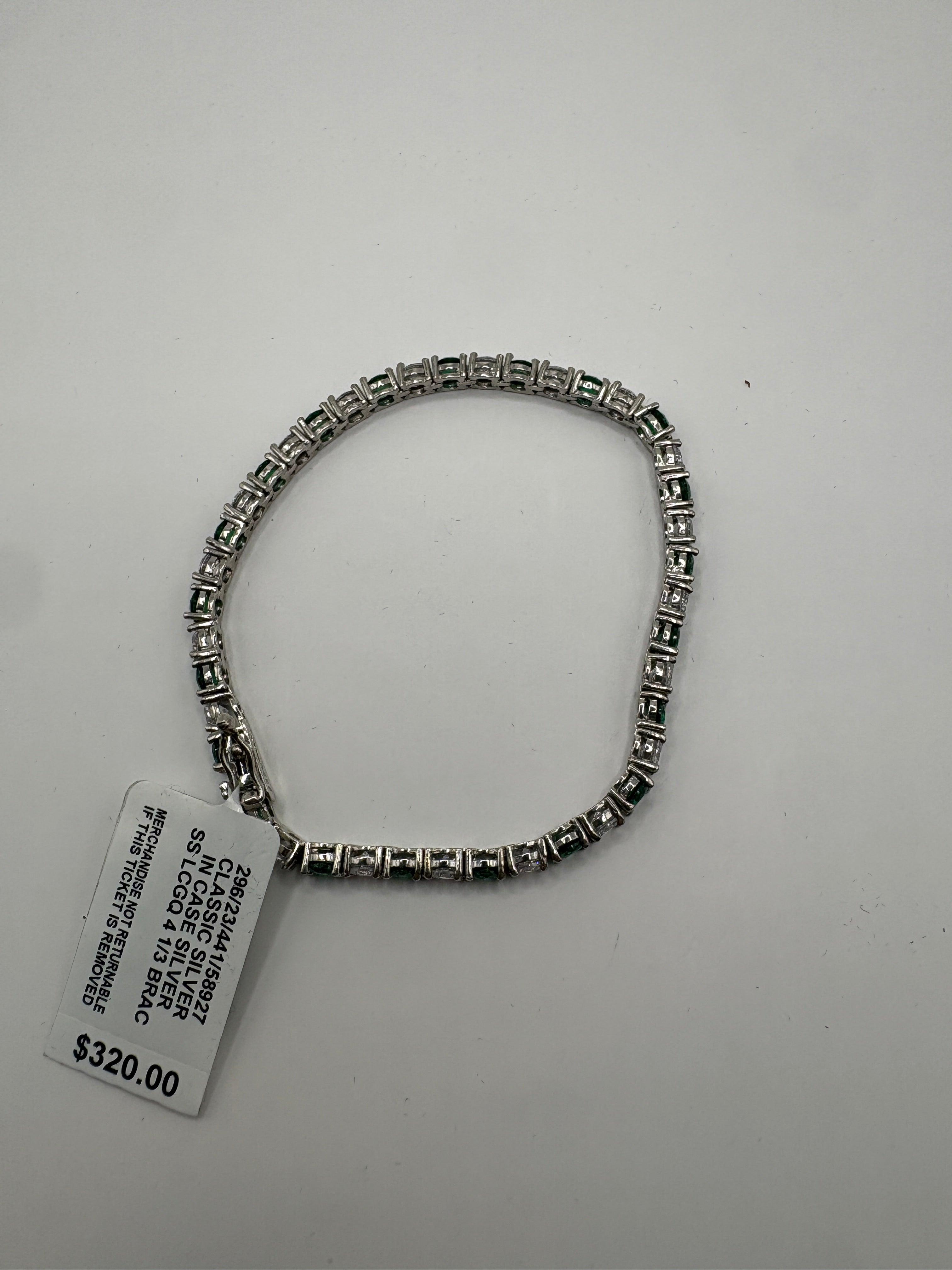 Lab-Grown Emerald and Cubic Zirconia Tennis Bracelet