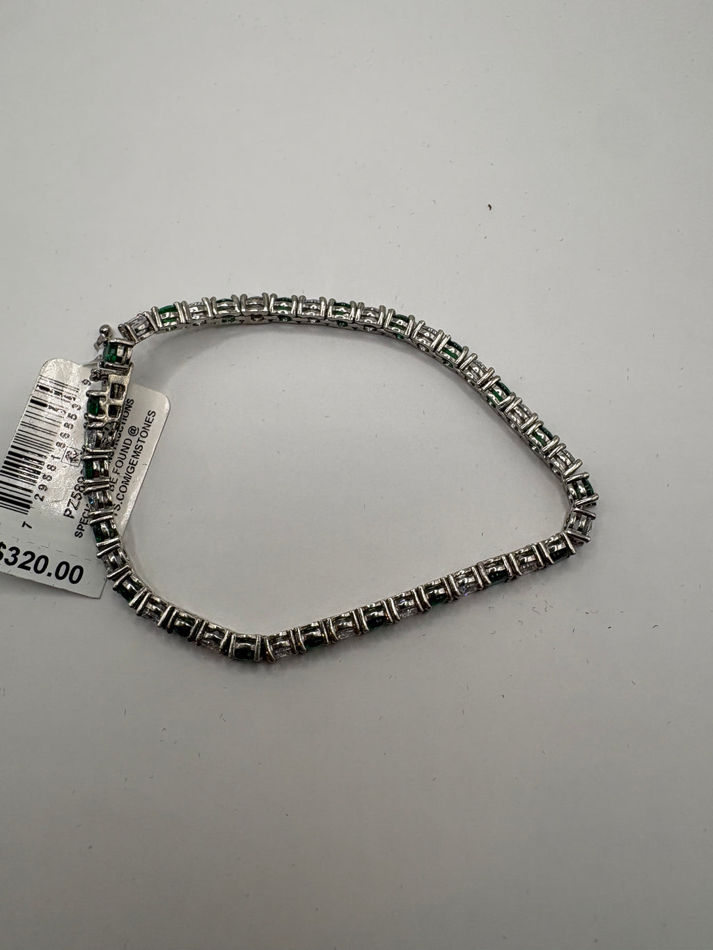 Lab-Grown Emerald and Cubic Zirconia Tennis Bracelet