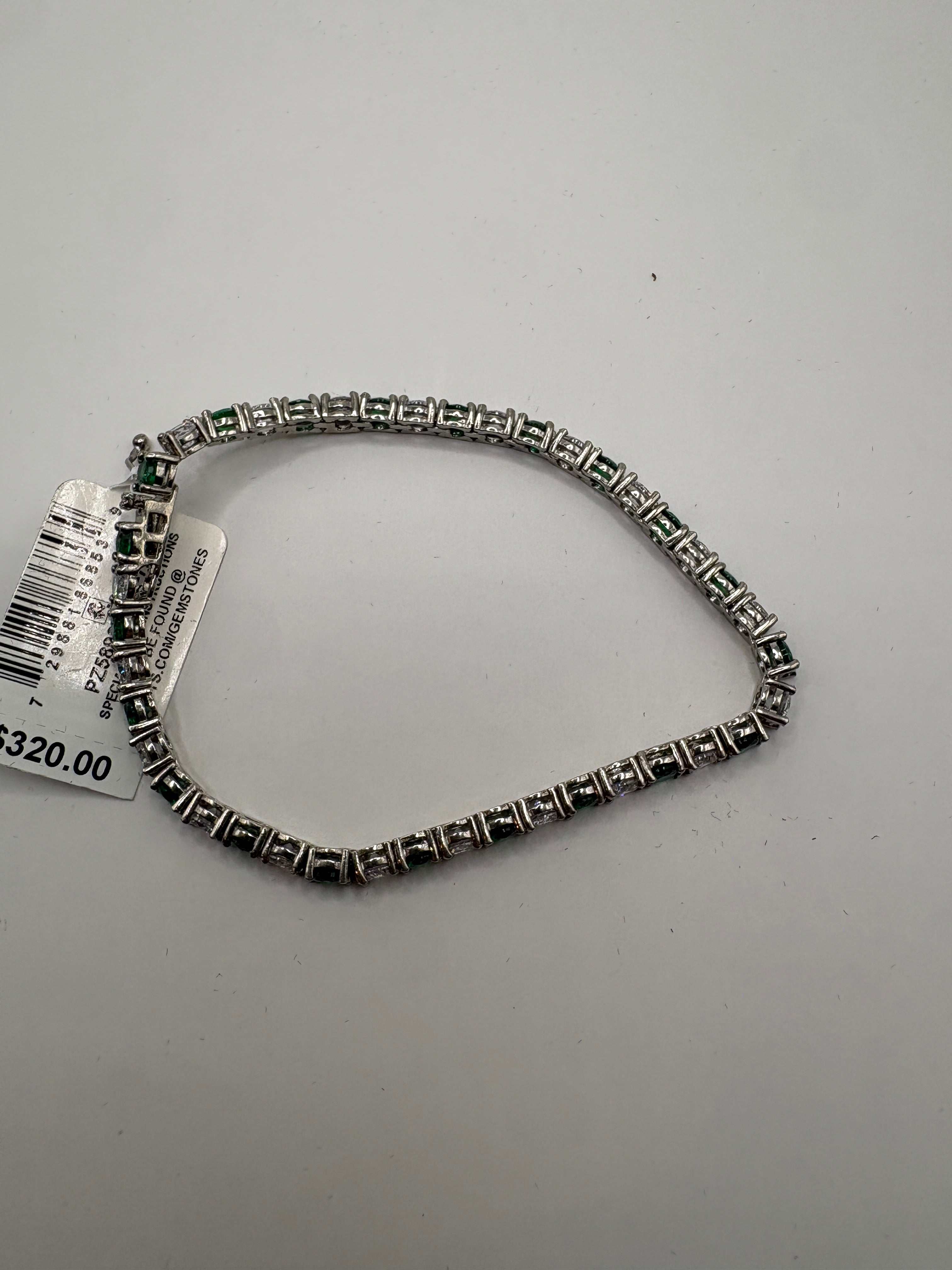 Lab-Grown Emerald and Cubic Zirconia Tennis Bracelet