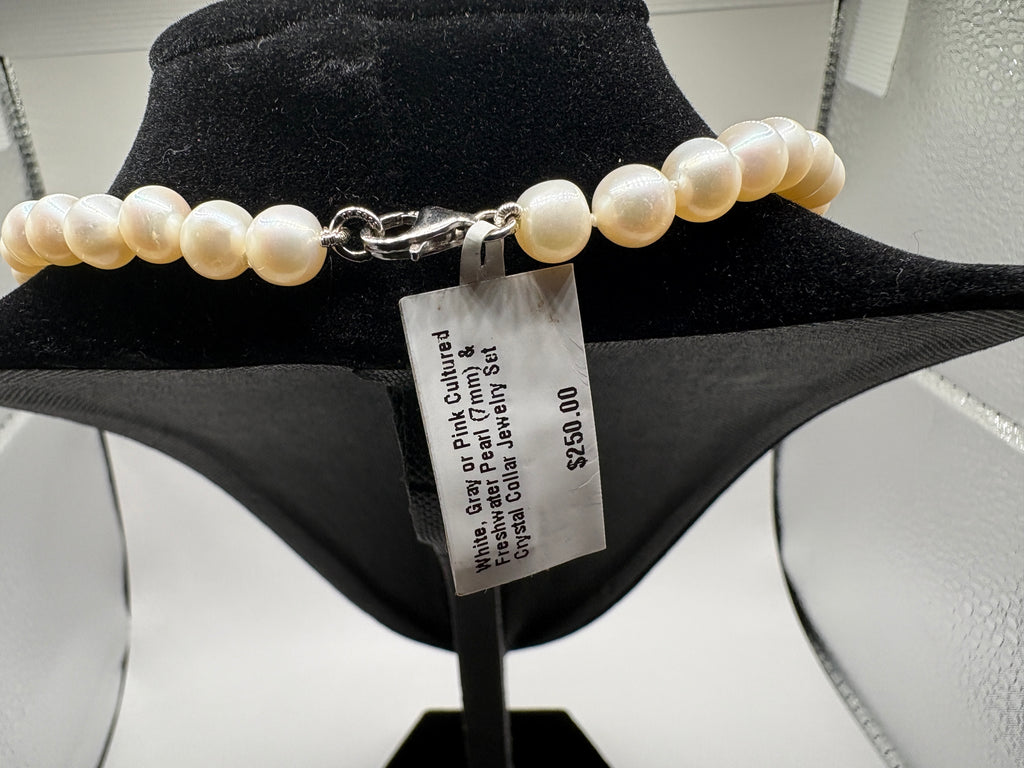 Genuine Hand-knotted Pearl Strand Necklace with Pave Crystal Accent Bead - NWT