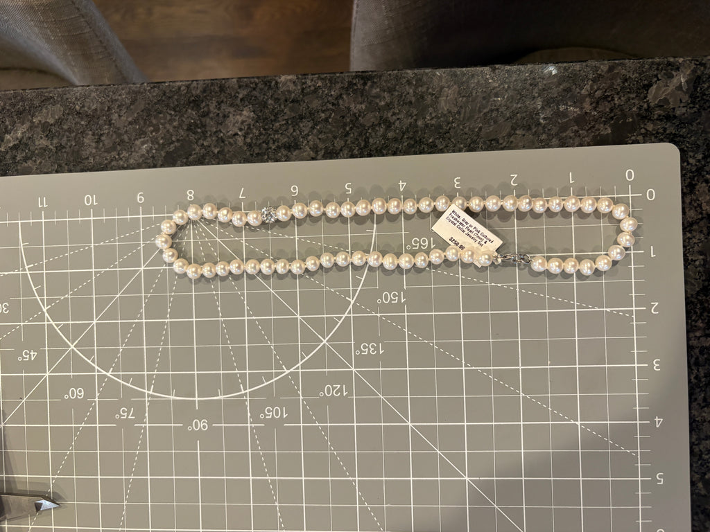 Genuine Hand-knotted Pearl Strand Necklace with Pave Crystal Accent Bead - NWT