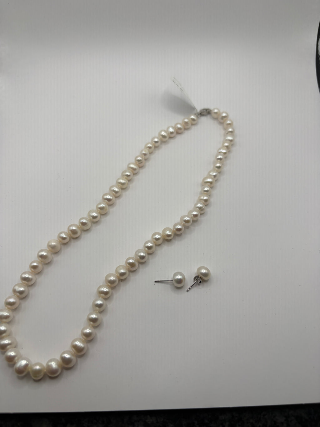 Genuine Cultured Freshwater Pearl Necklace & Earring Sterling Silver Clasp NWT