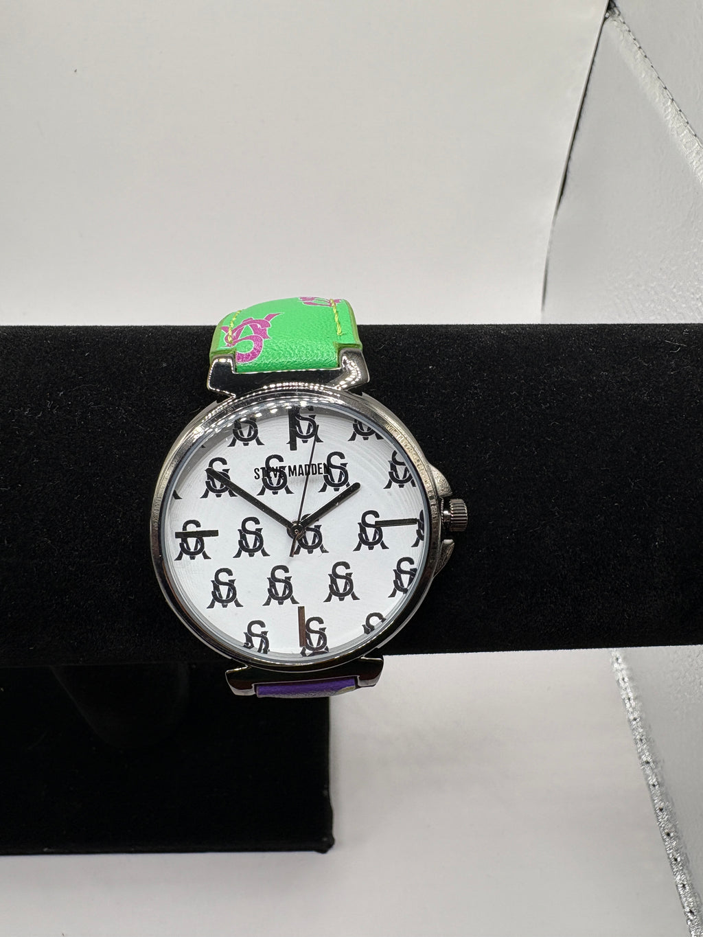 Steve Madden Women's Silver Tone Monogram Dial Fashion Watch