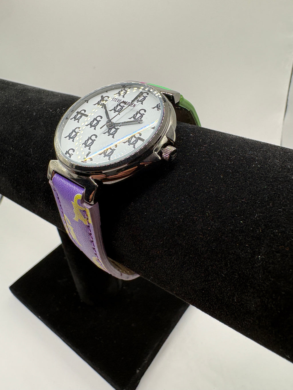 Steve Madden Women's Silver Tone Monogram Dial Fashion Watch