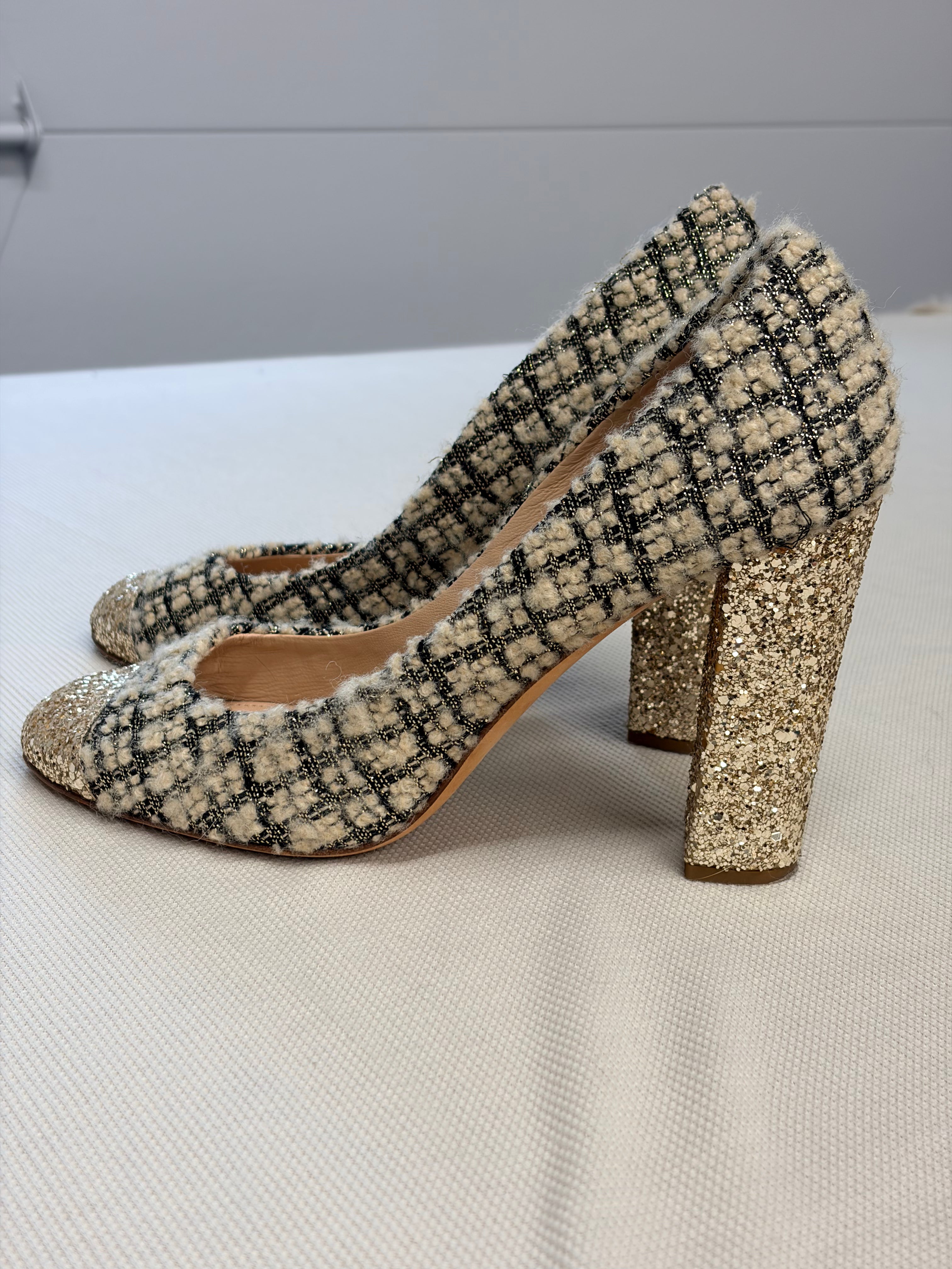 J.Crew Collection Tweed Pumps with Glitter Heel and Cap Toe - Size 10