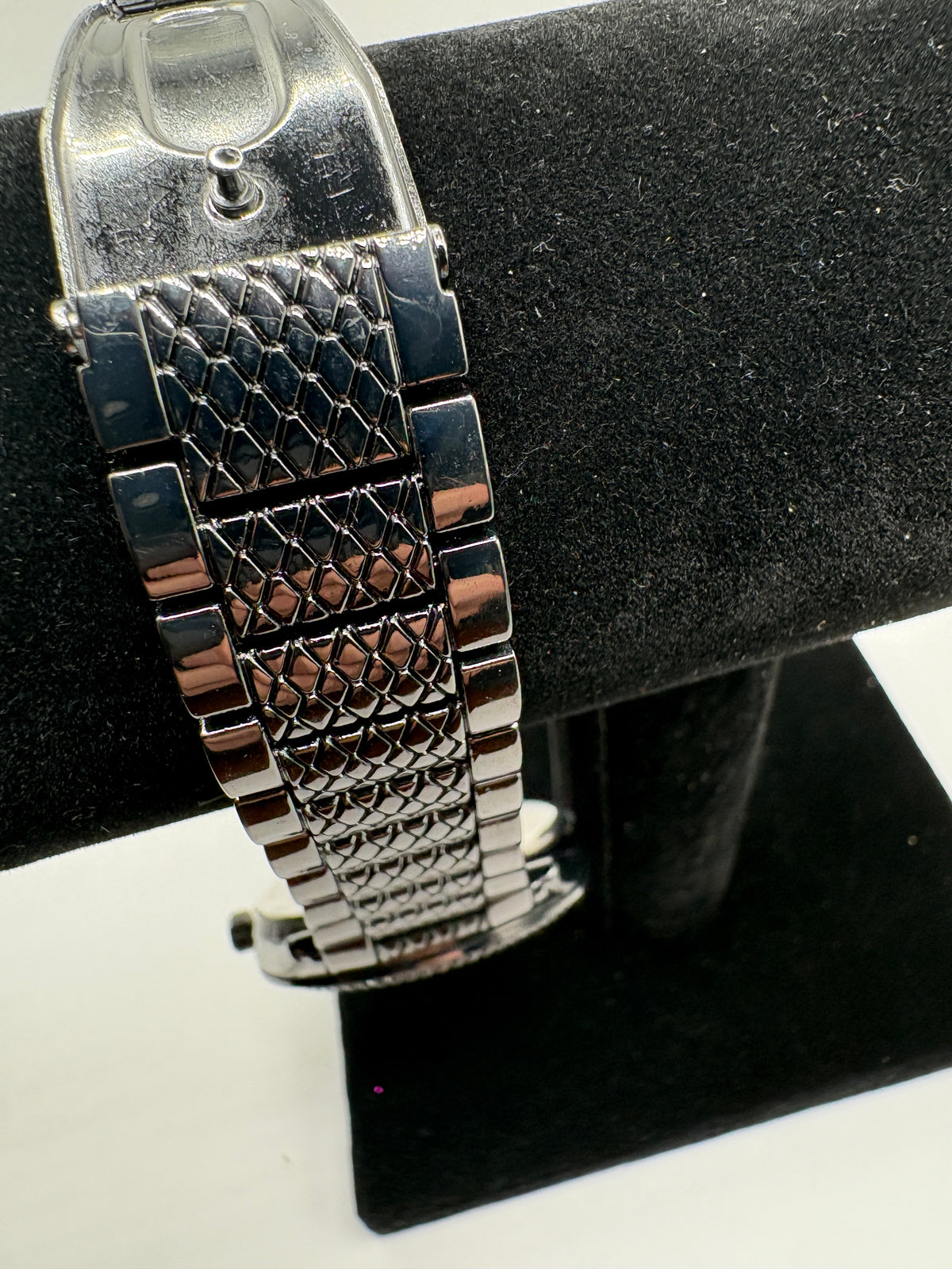 Tahari Crystal Bezel Black Dial Silver Watch