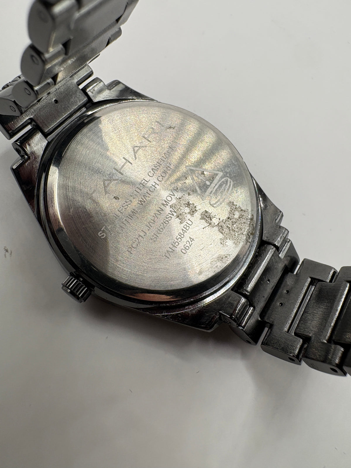 Tahari Crystal Bezel Black Dial Silver Watch