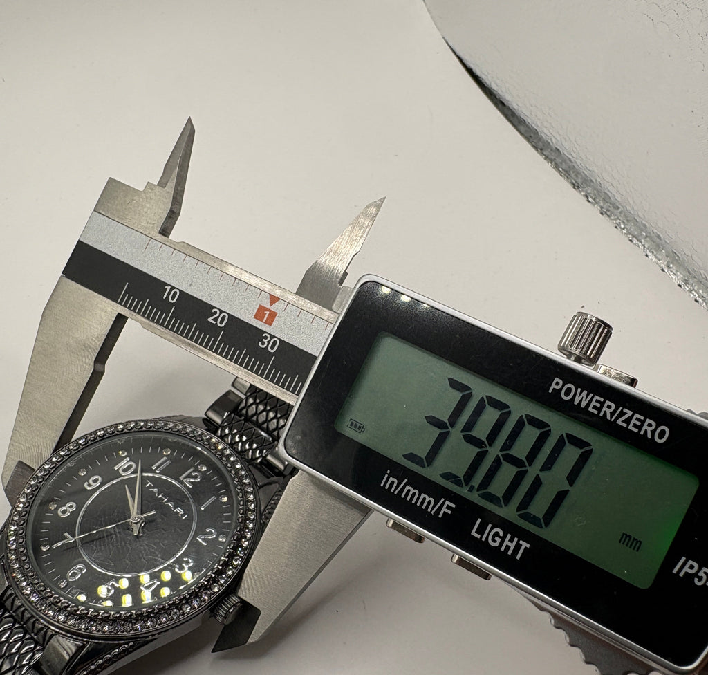 Tahari Crystal Bezel Black Dial Silver Watch