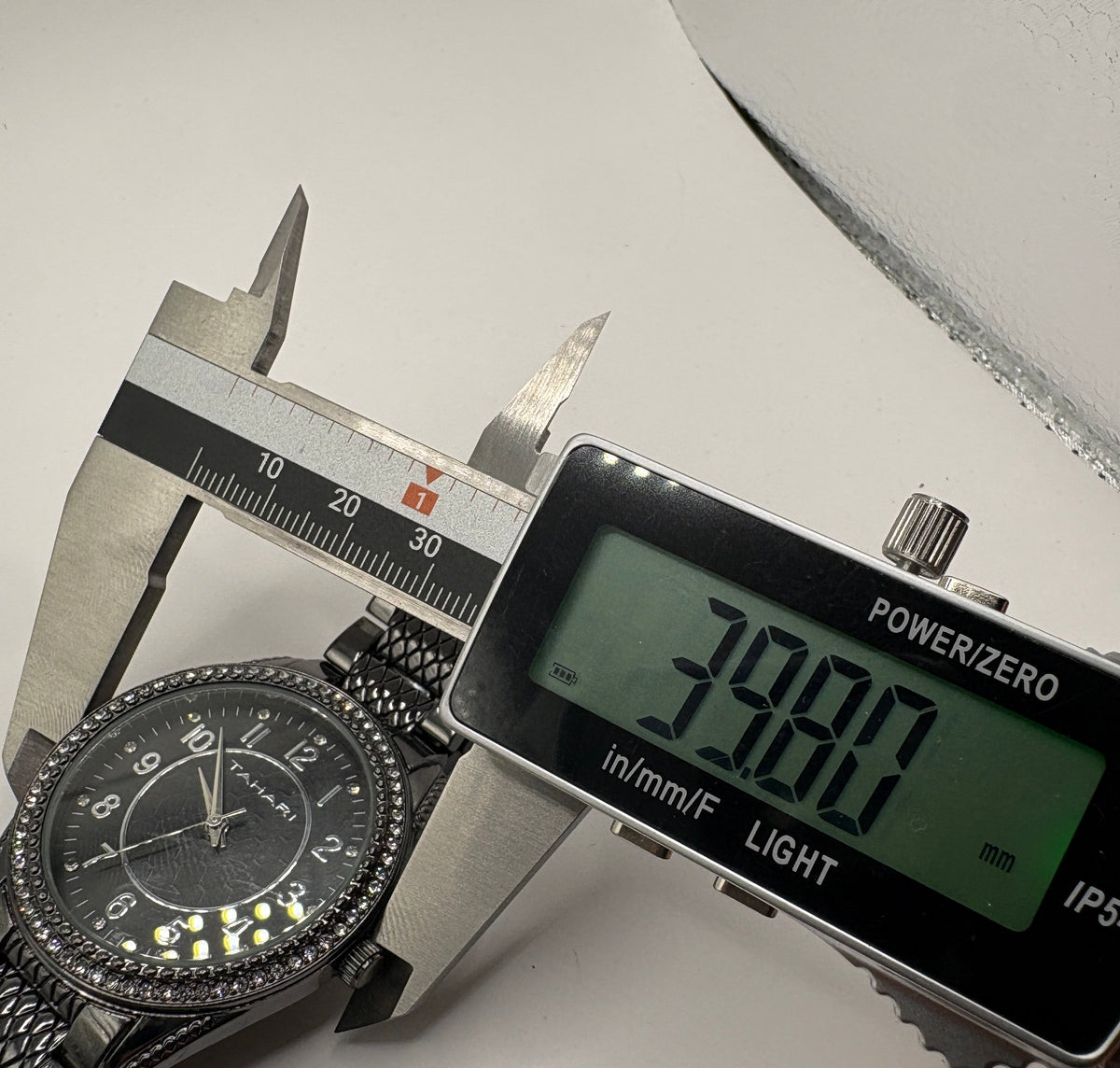 Tahari Crystal Bezel Black Dial Silver Watch