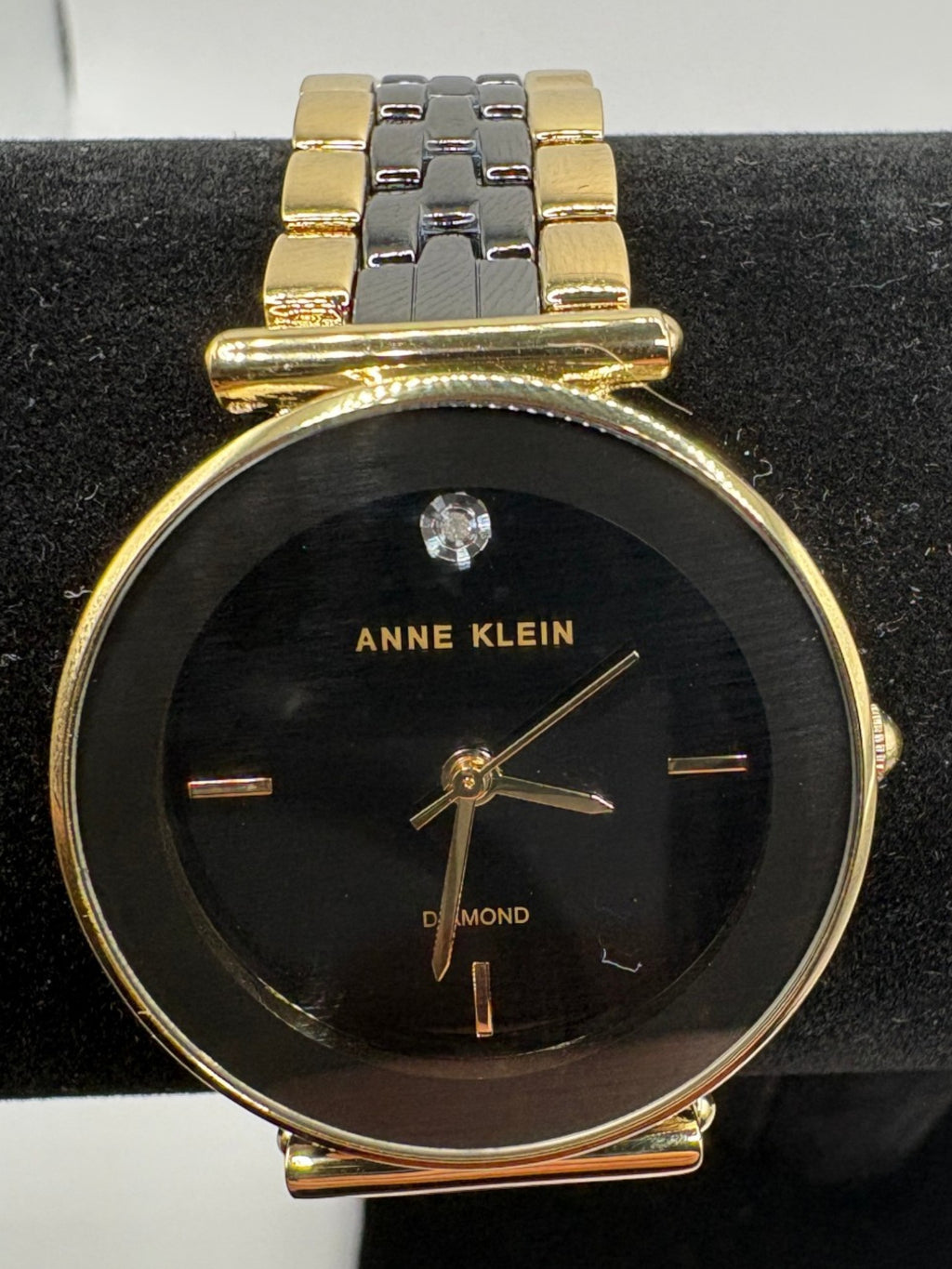 Anne Klein Women's Diamond-Accent Gold-Tone & Black Ceramic Bracelet Watch 30mm