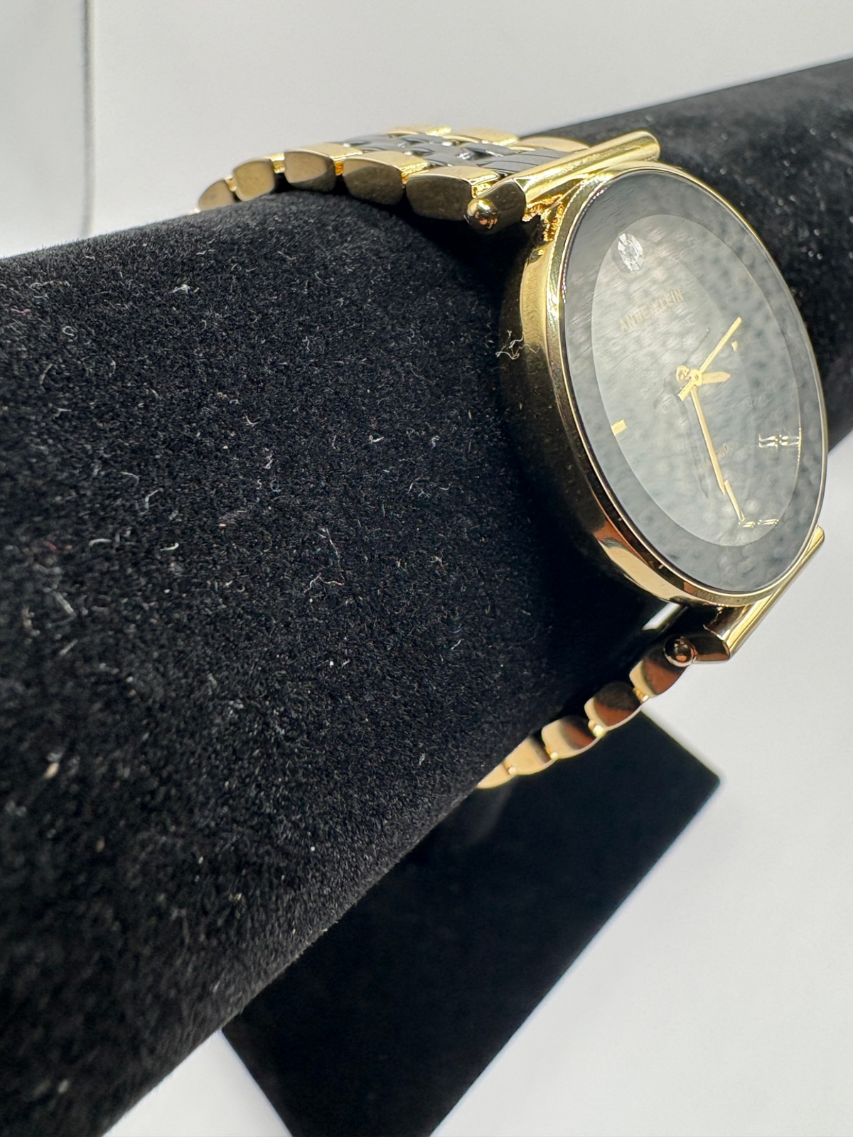Anne Klein Women's Diamond-Accent Gold-Tone & Black Ceramic Bracelet Watch 30mm