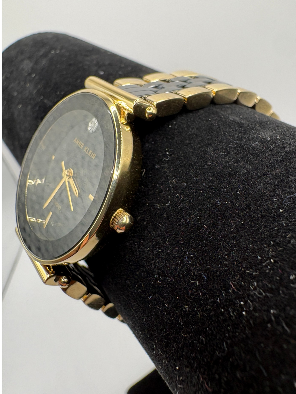 Anne Klein Women's Diamond-Accent Gold-Tone & Black Ceramic Bracelet Watch 30mm