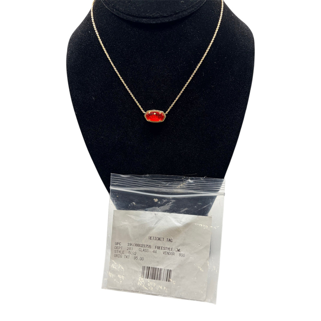 Kendra Scott Style Elisa Pendant Necklace Gold Red Orange Stone NWT