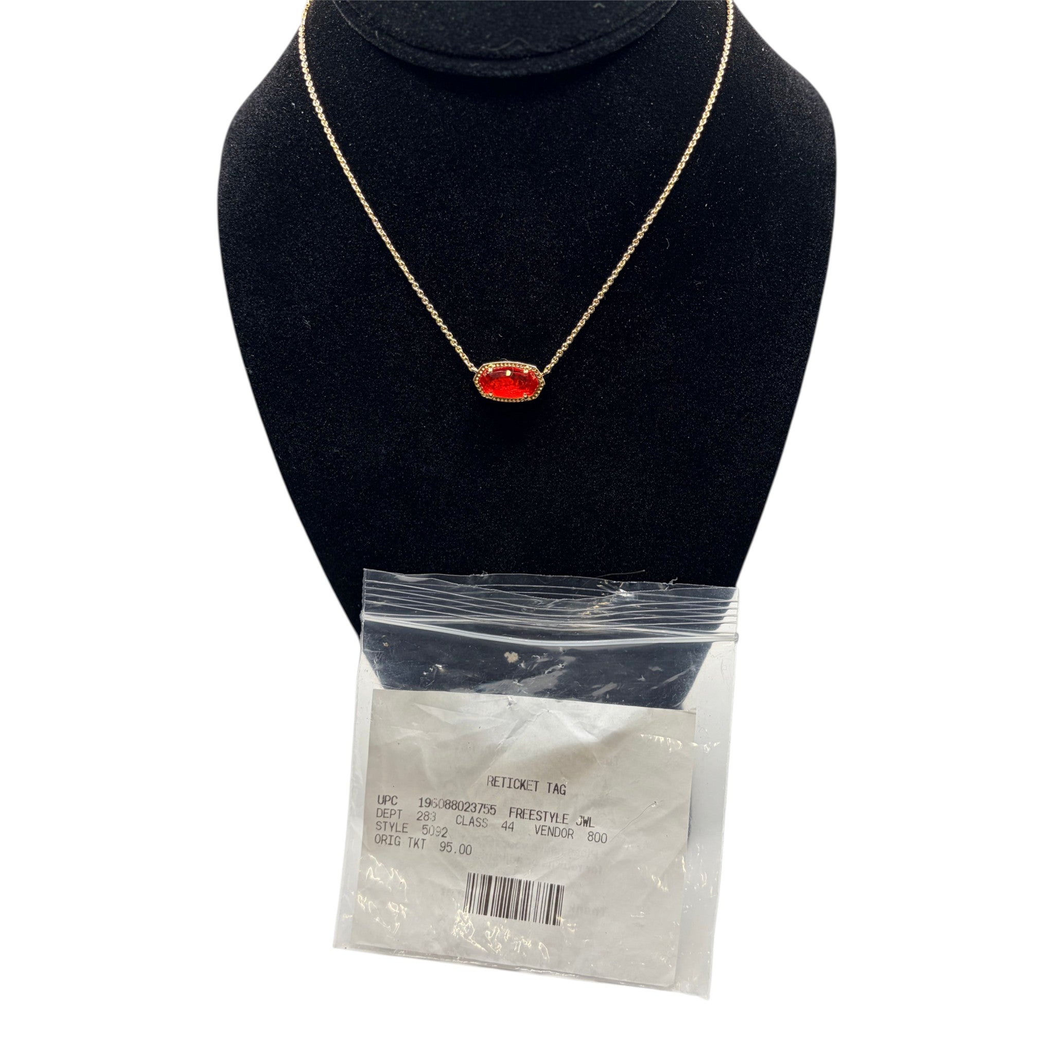 Kendra Scott Style Elisa Pendant Necklace Gold Red Orange Stone NWT