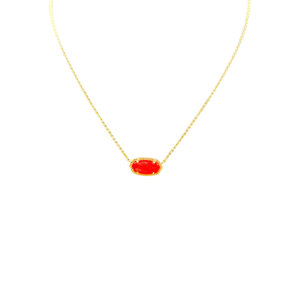 Kendra Scott Style Elisa Pendant Necklace Gold Red Orange Stone NWT