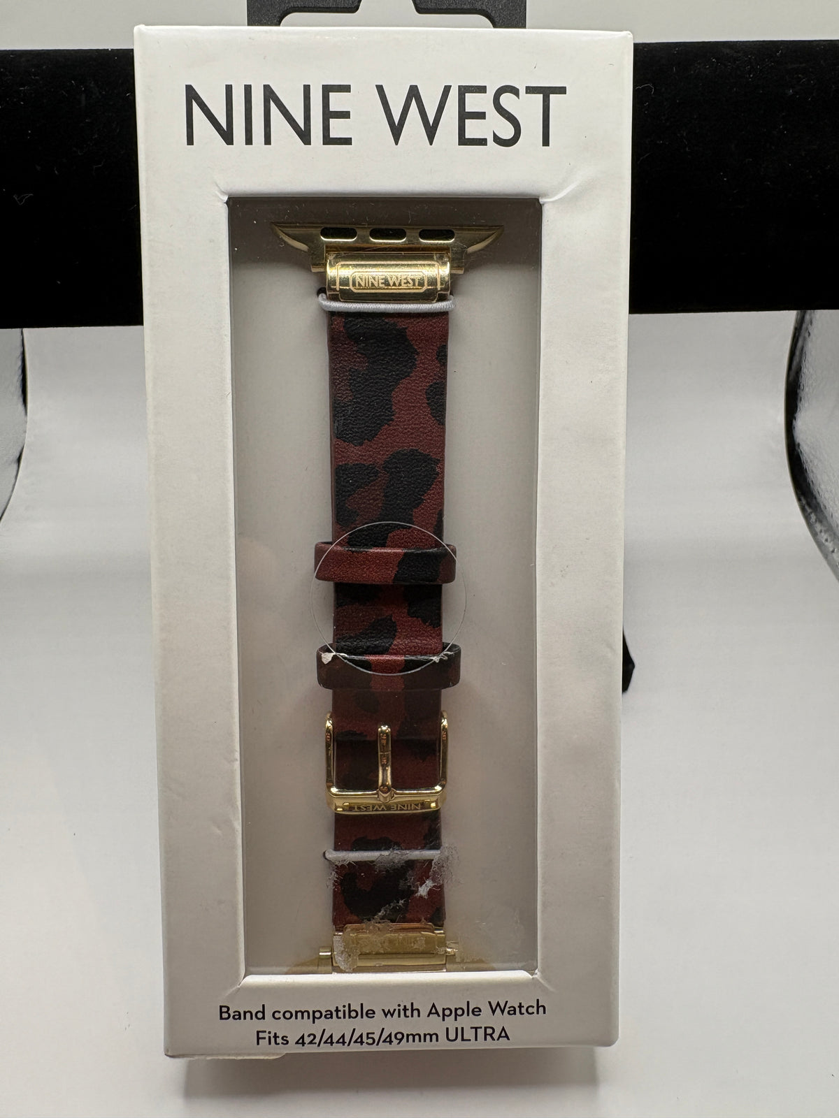 Nine West NW1014GPLE42 Leopard Print Apple Watch Faux Leather Band Gold
