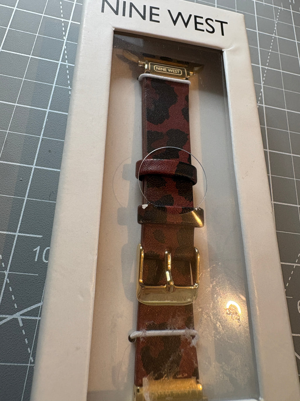 Nine West NW1014GPLE42 Leopard Print Apple Watch Faux Leather Band Gold