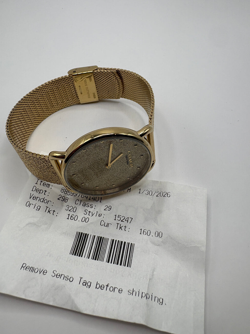 Coach Elliot Gold Glitter Dial Mesh Bracelet Watch - NWOT