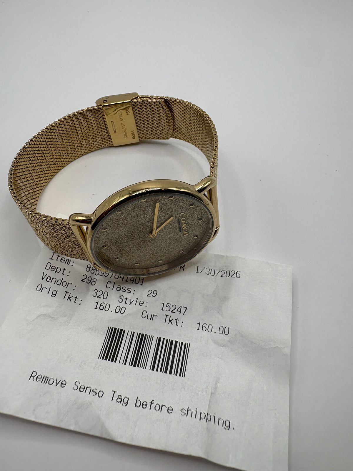 Coach Elliot Gold Glitter Dial Mesh Bracelet Watch - NWOT