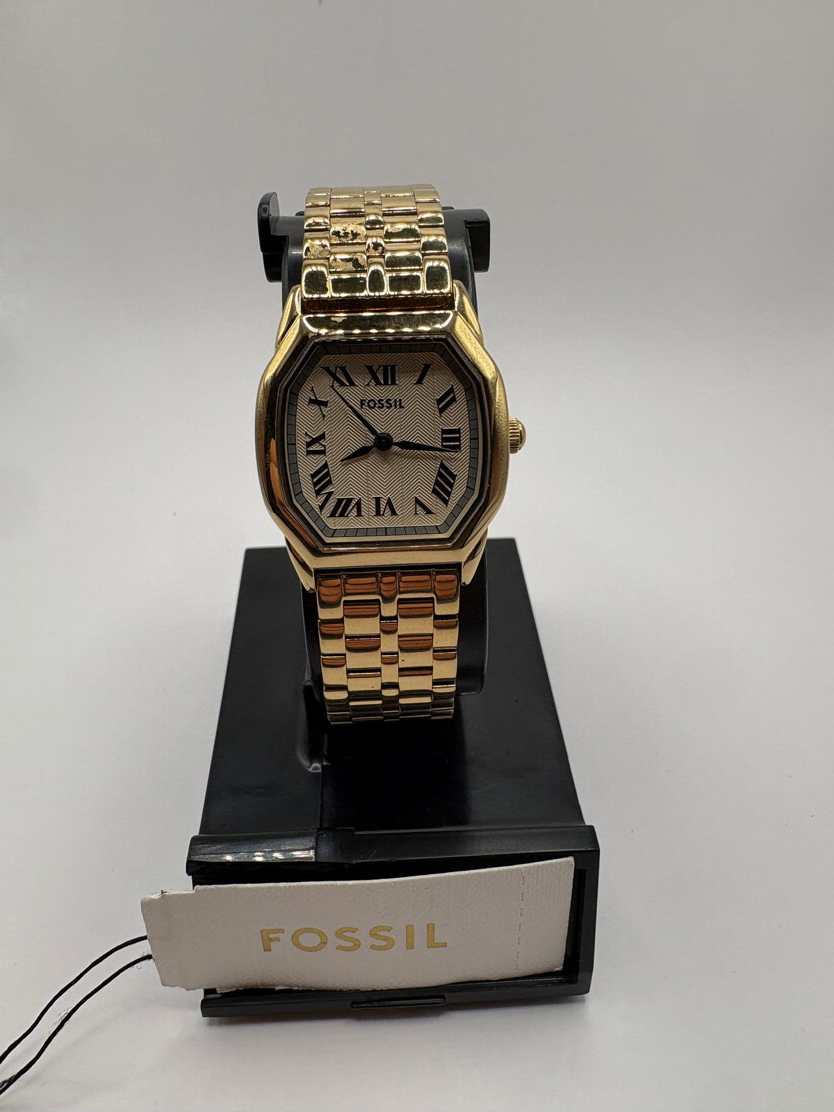 Fossil Harlow Gold Tone Stainless Steel Tonneau Quartz Watch NWT