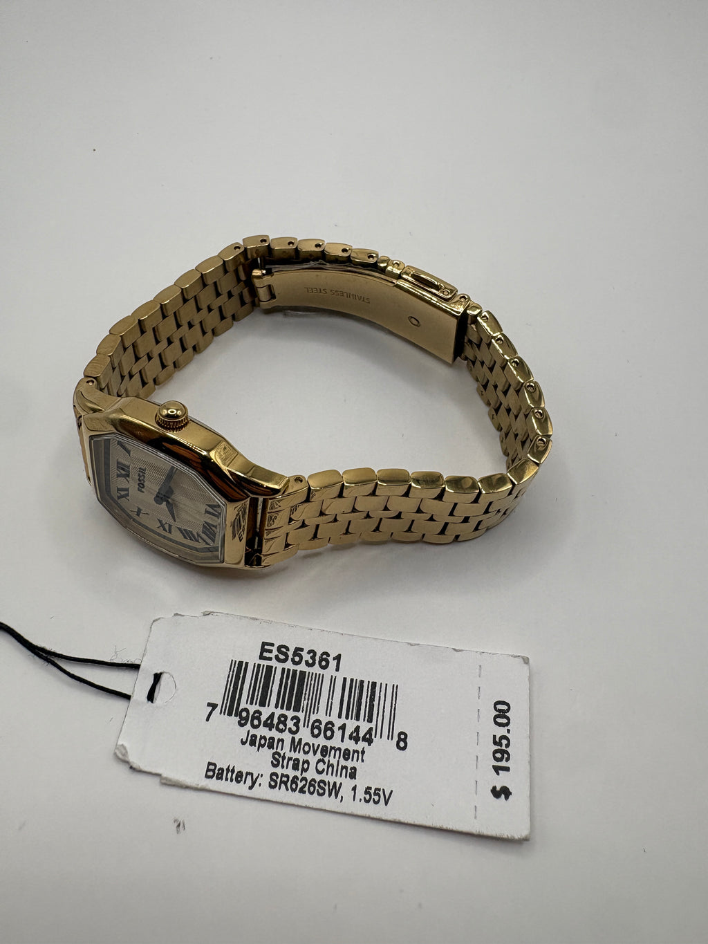 Fossil Harlow Gold Tone Stainless Steel Tonneau Quartz Watch NWT