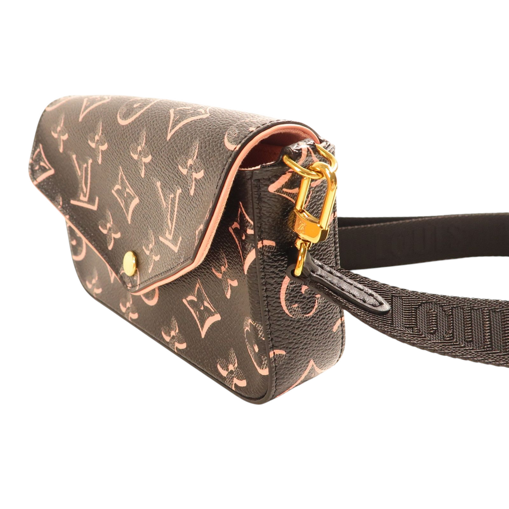 CURATED by Kira Louis Vuitton Felicie Strap & Go pochette in black and pink monogram canvas with gold hardware