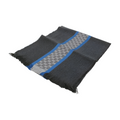 Black scarf with blue and gray pattern on a white background