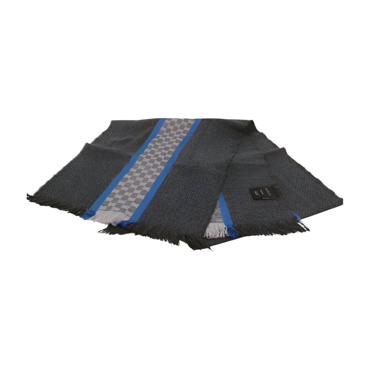 6100 - Gucci Wool GG Monogram Stripe Scarf – Gray & Blue