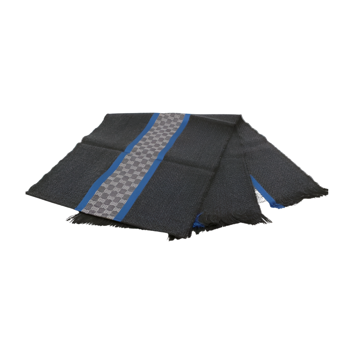 6100 - Gucci Wool GG Monogram Stripe Scarf – Gray & Blue