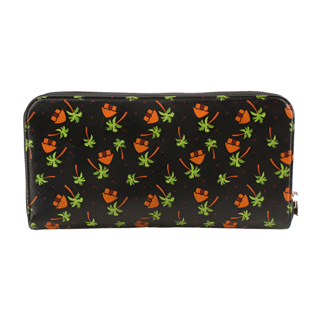 6288 Prada Saffiano Leather Palm Tree Zippy Wallet Long Wallet Black
