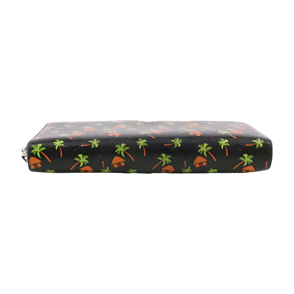 6288 Prada Saffiano Leather Palm Tree Zippy Wallet Long Wallet Black