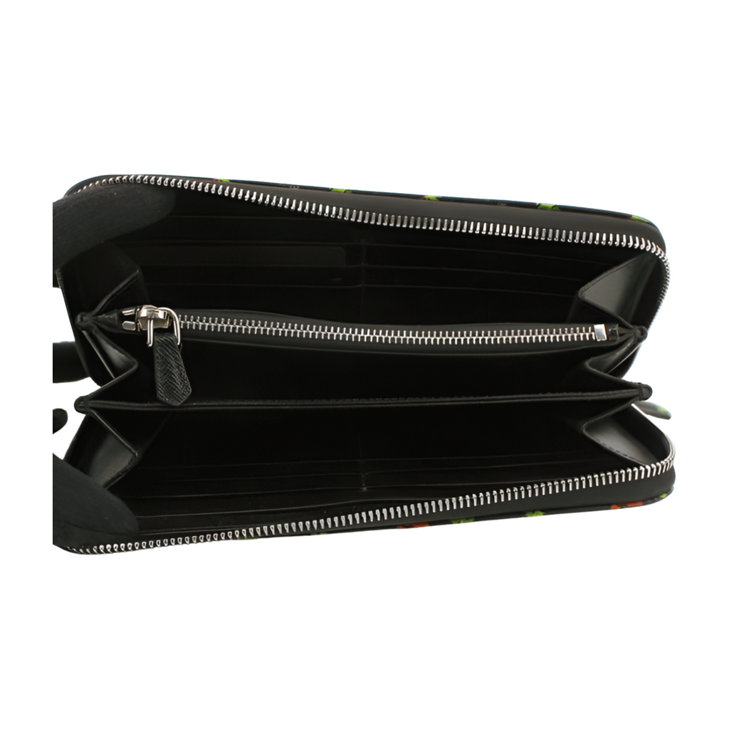 6288 Prada Saffiano Leather Palm Tree Zippy Wallet Long Wallet Black