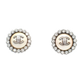 6377 - Chanel Coco Mark Pearl and Rhinestone Stud Earrings - Silver