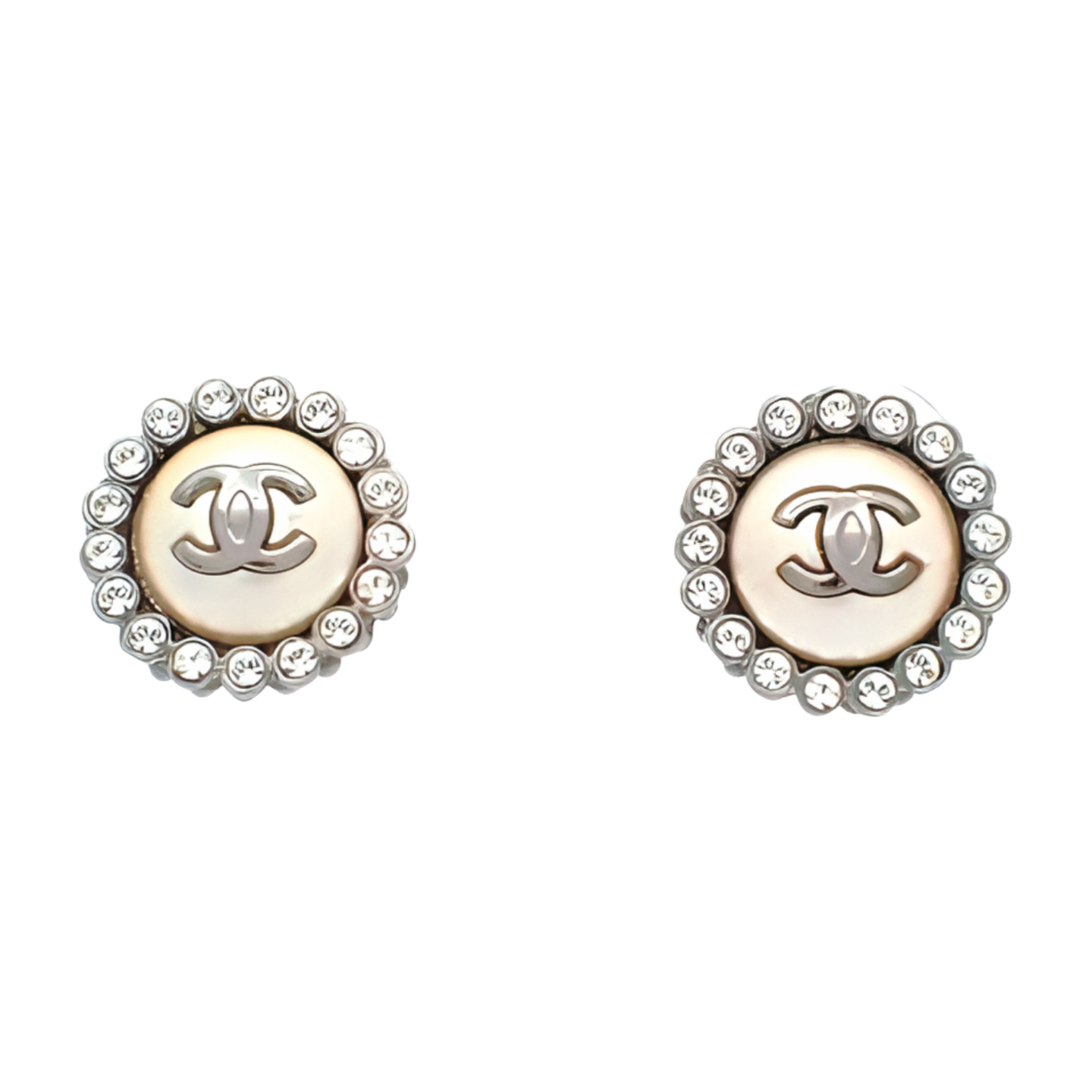 6377 - Chanel Coco Mark Pearl and Rhinestone Stud Earrings - Silver