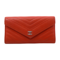 Chanel V-Stitch Chevron Long Wallet - Red