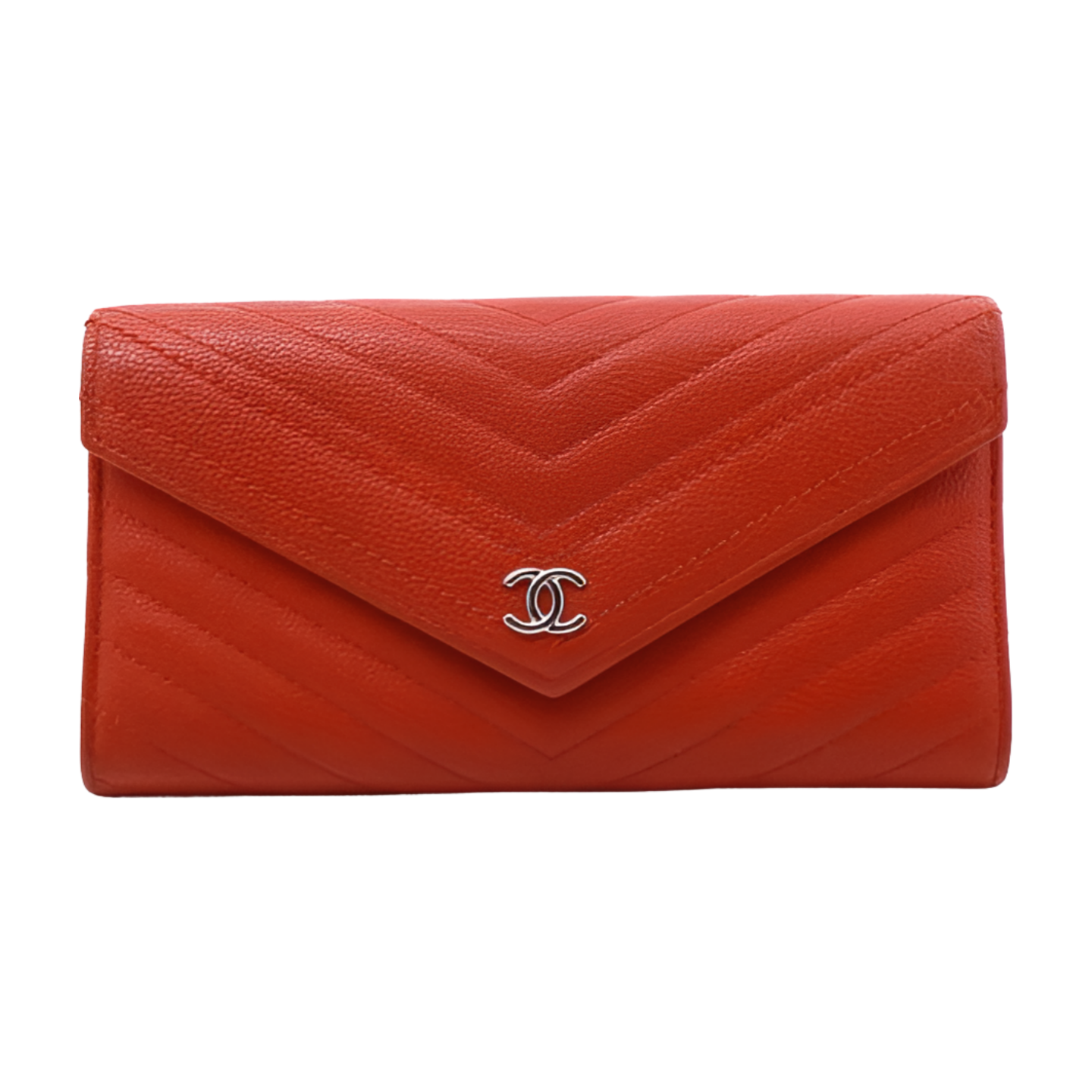 Chanel V-Stitch Chevron Long Wallet - Red