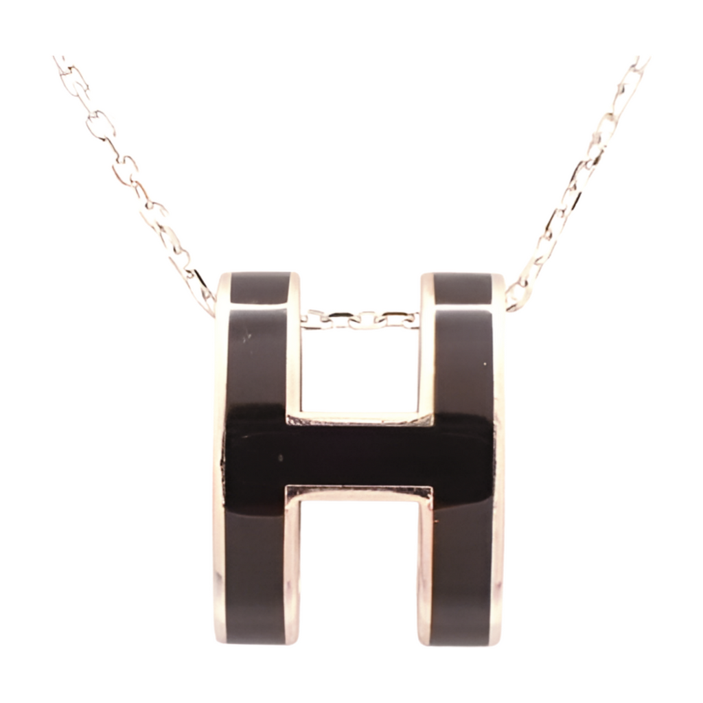Hermes Pop Ash Necklace Pendant Silver - Black on Silver Chain