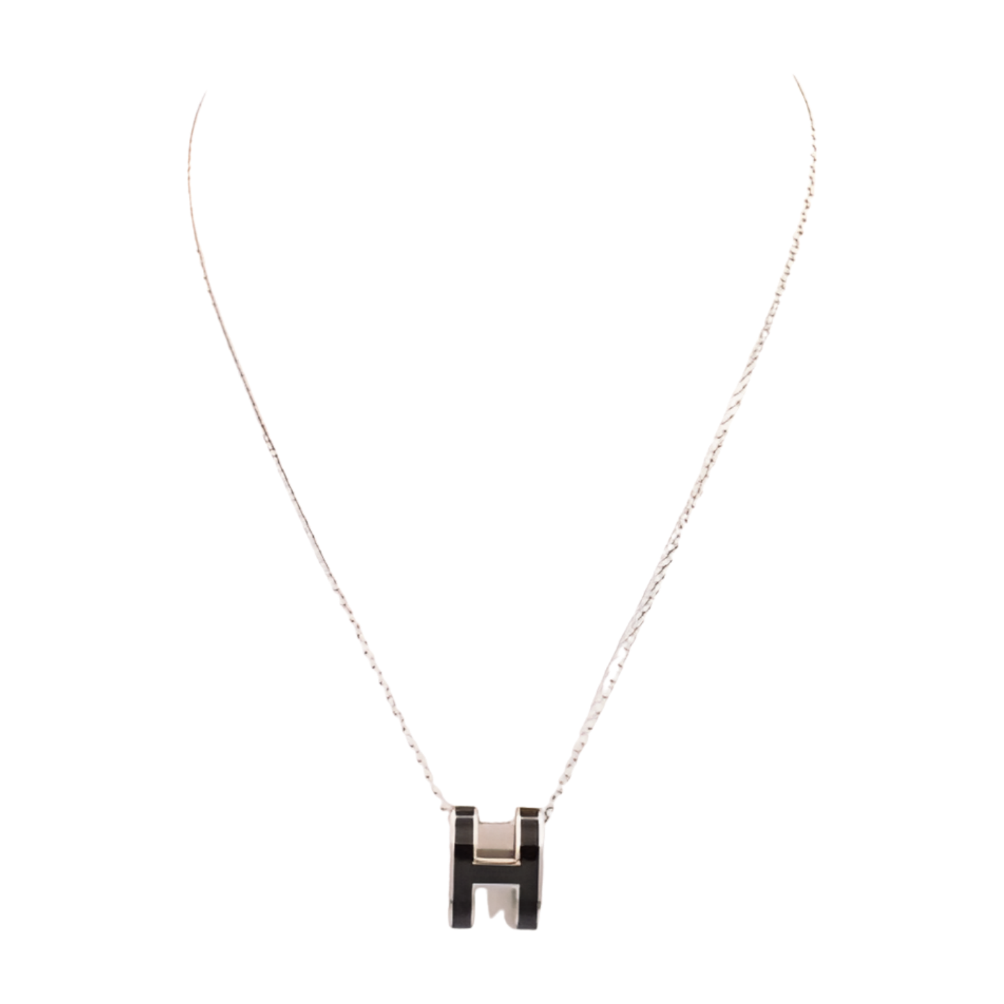Hermes Pop Ash Necklace Pendant Silver - Black on Silver Chain