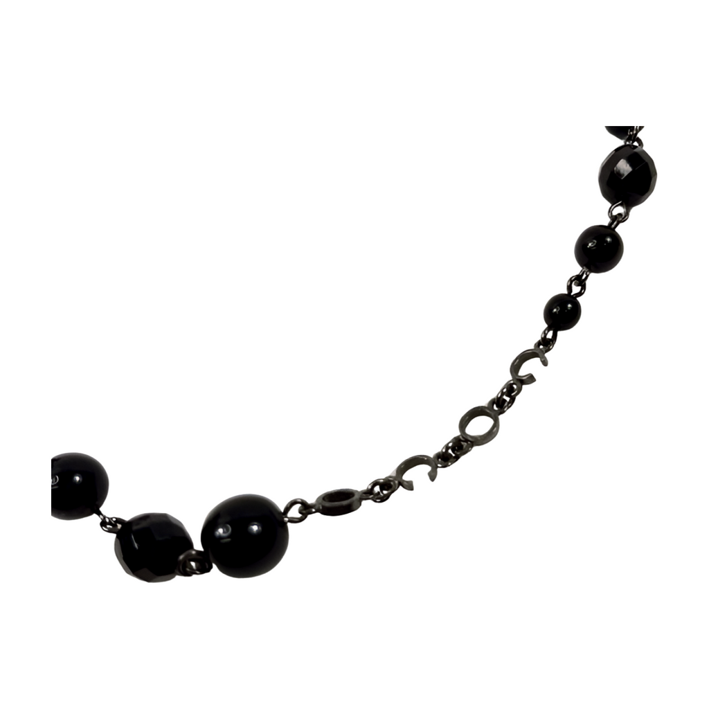 6750 - Chanel Interlocking CC Coco Mark Black Bead Necklace