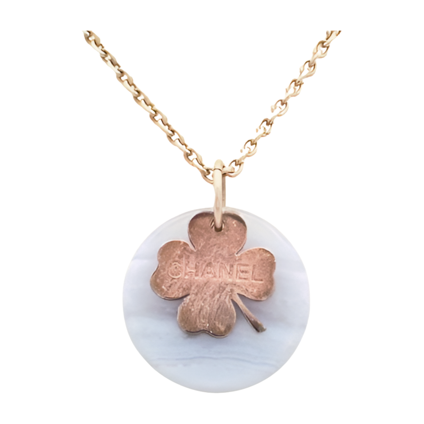 6385 - Chanel Clover Pendant Necklace - Bronze & Gold
