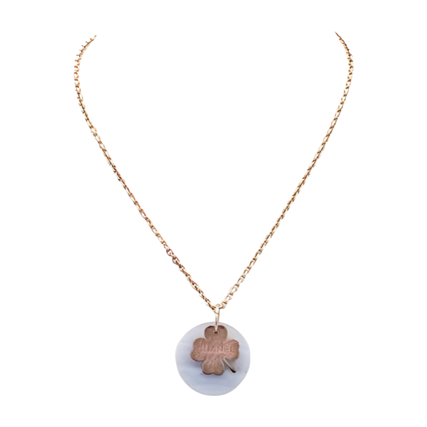 6385 - Chanel Clover Pendant Necklace - Bronze & Gold