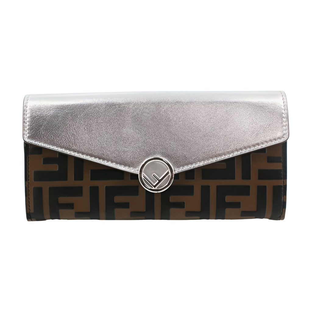 6387 - Fendi FF Logo Bifold Long Wallet - Silver & Monogram