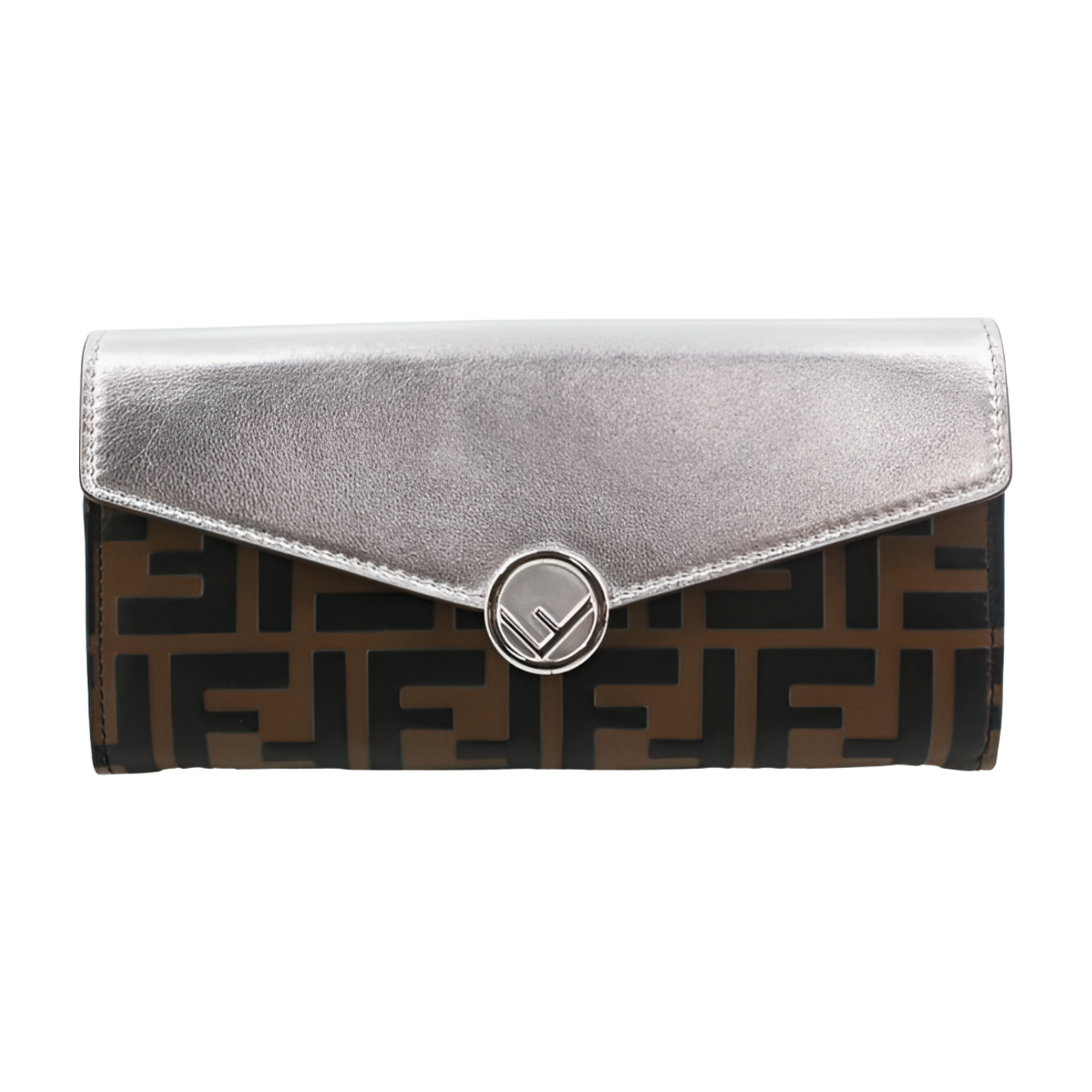 6387 - Fendi FF Logo Bifold Long Wallet - Silver & Monogram