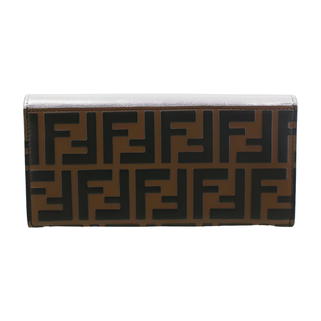 6387 - Fendi FF Logo Bifold Long Wallet - Silver & Monogram