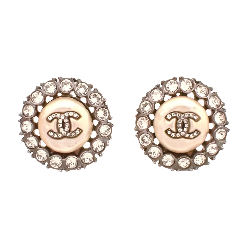6394 - Chanel COCO Mark Rhinestone Pearl Earrings