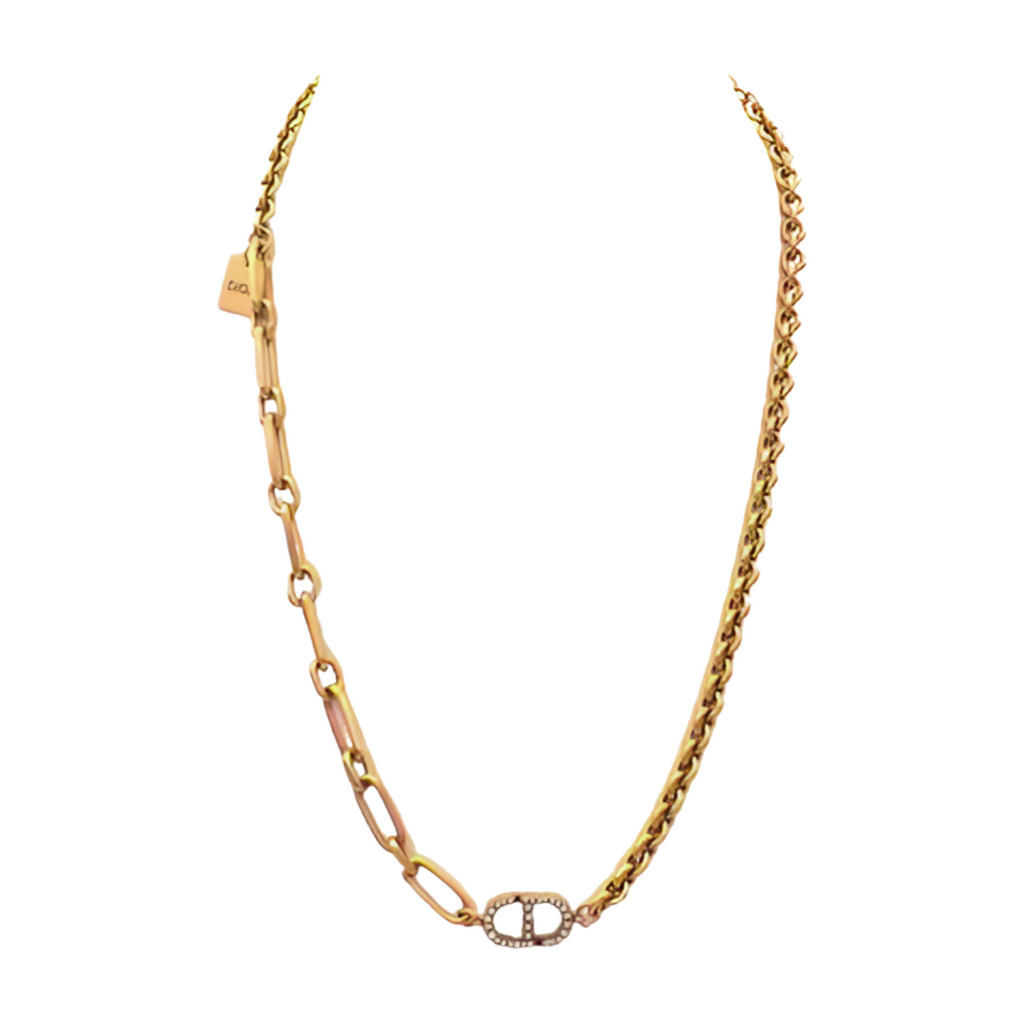 6448 - Dior Gold Stone Pendant Necklace Gold