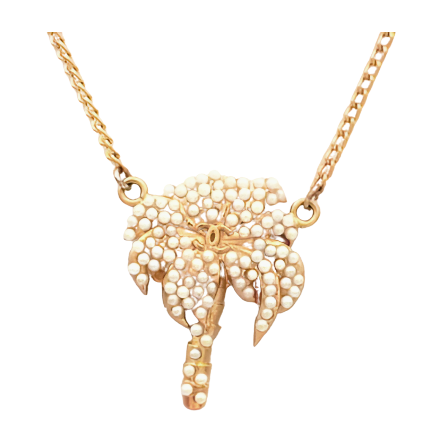 Chanel Pearl Palm Tree Pendant Necklace - Gold