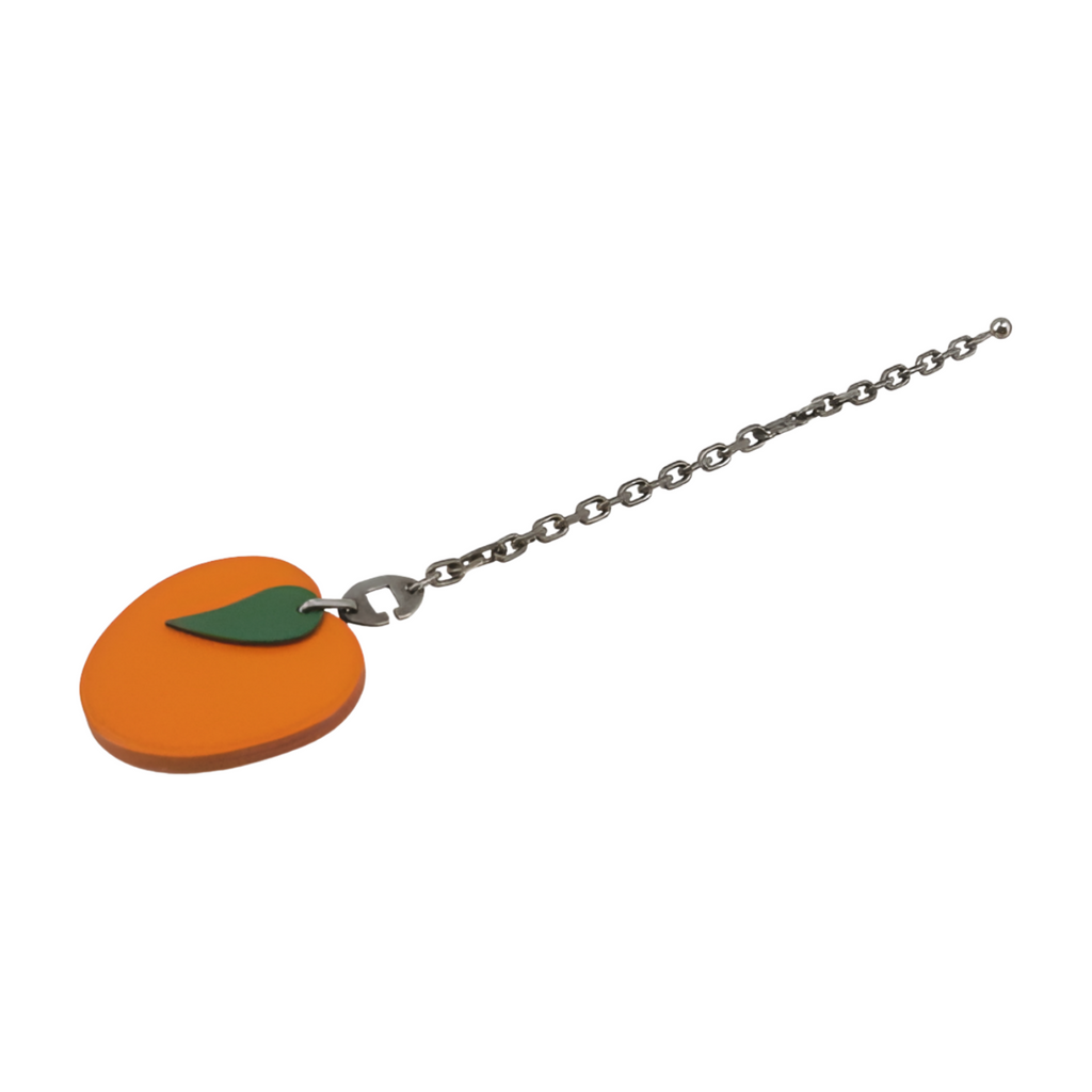Hermes Orange Slice Key Ring with Pewter Chain